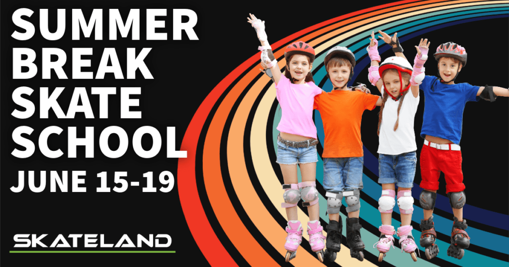 Kids roller skating at summer skate school